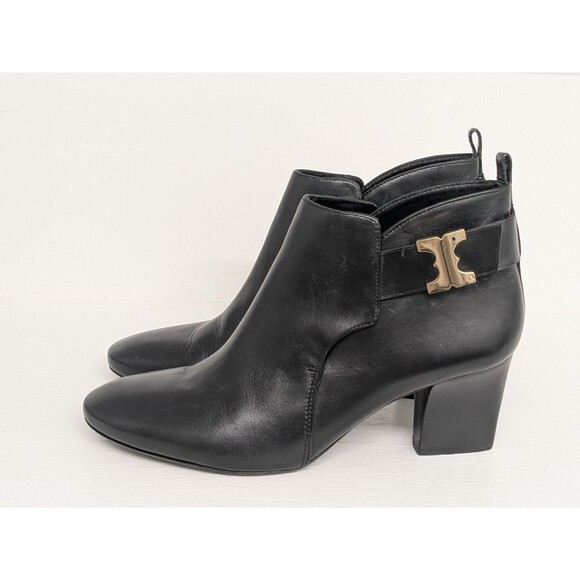 TORY BURCH Gemini Gold Link Black Ankle Boots Women Size 11 Heels 3" Classic - Picture 4 of 10